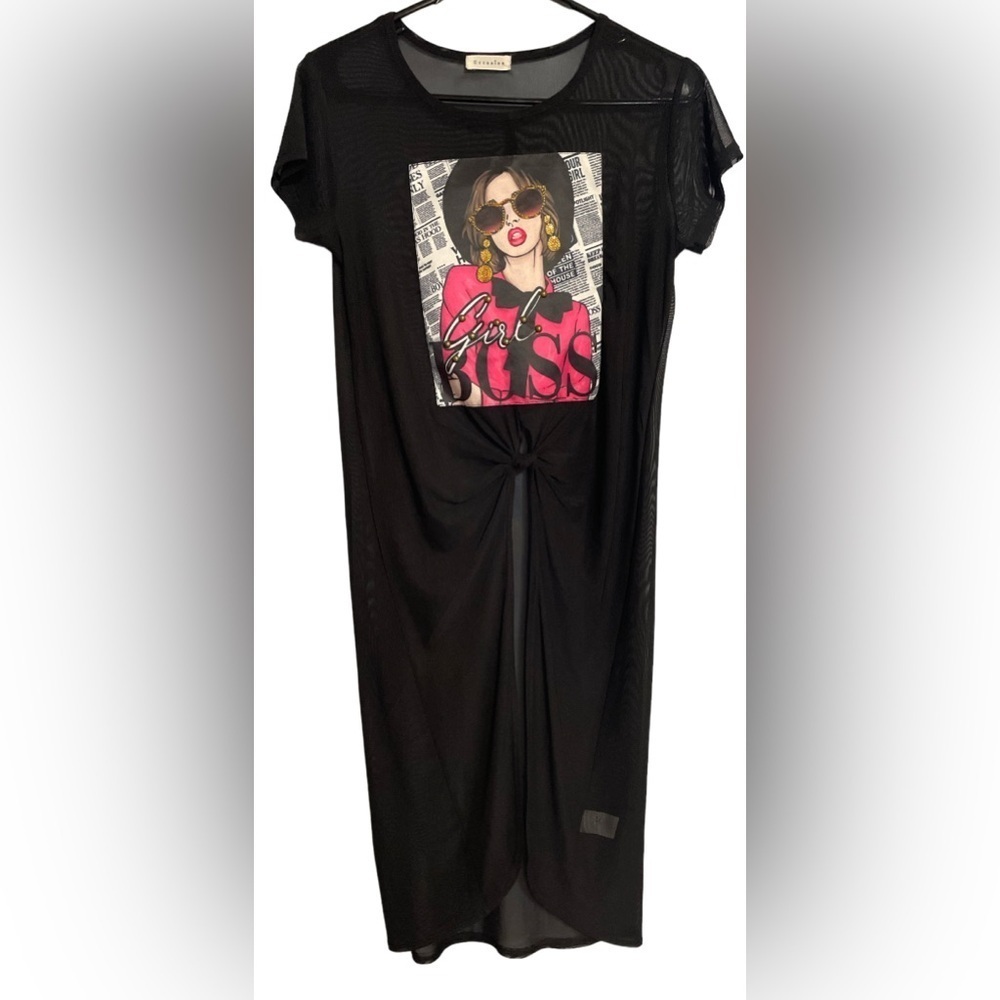 Occasion Tops | Occasion Black Transparent Mesh Top | Color: Black size:M